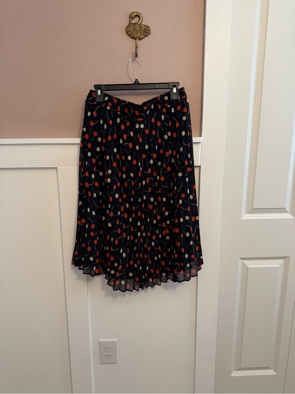 Ann Taylor Navy Cherry Print Pleated Midi Skirt